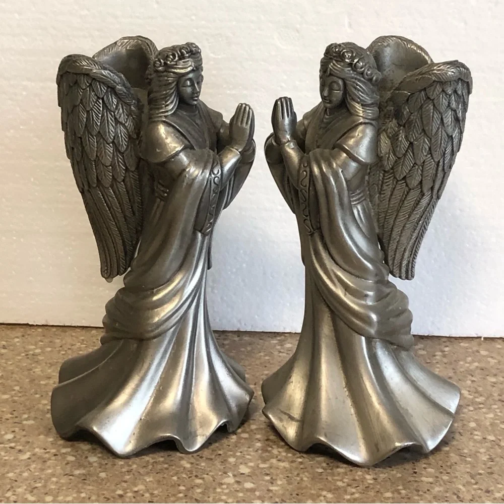 Pewter Pair of Praying Angels Right And Left  Set